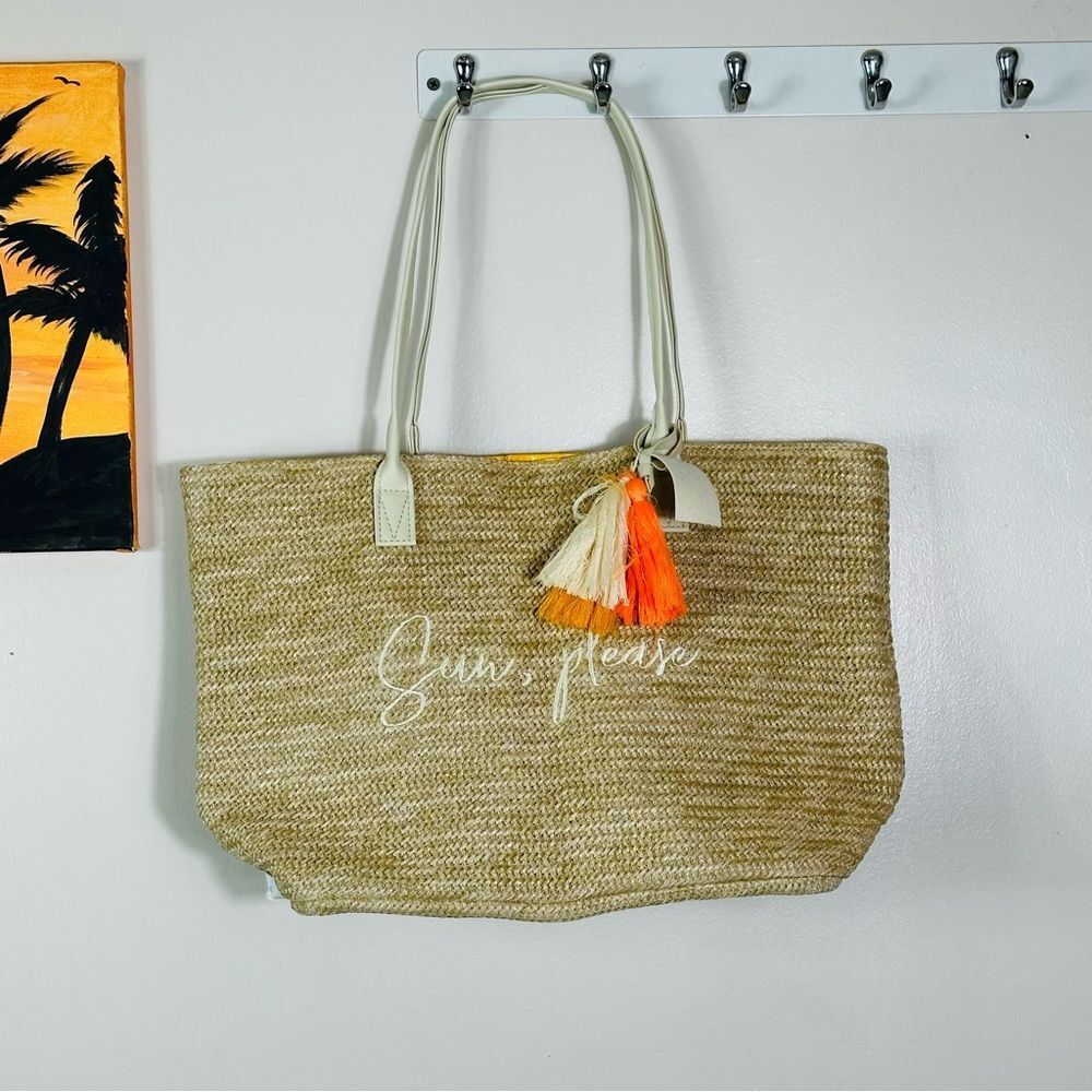 Beige Tote Bag with Orange Tassel